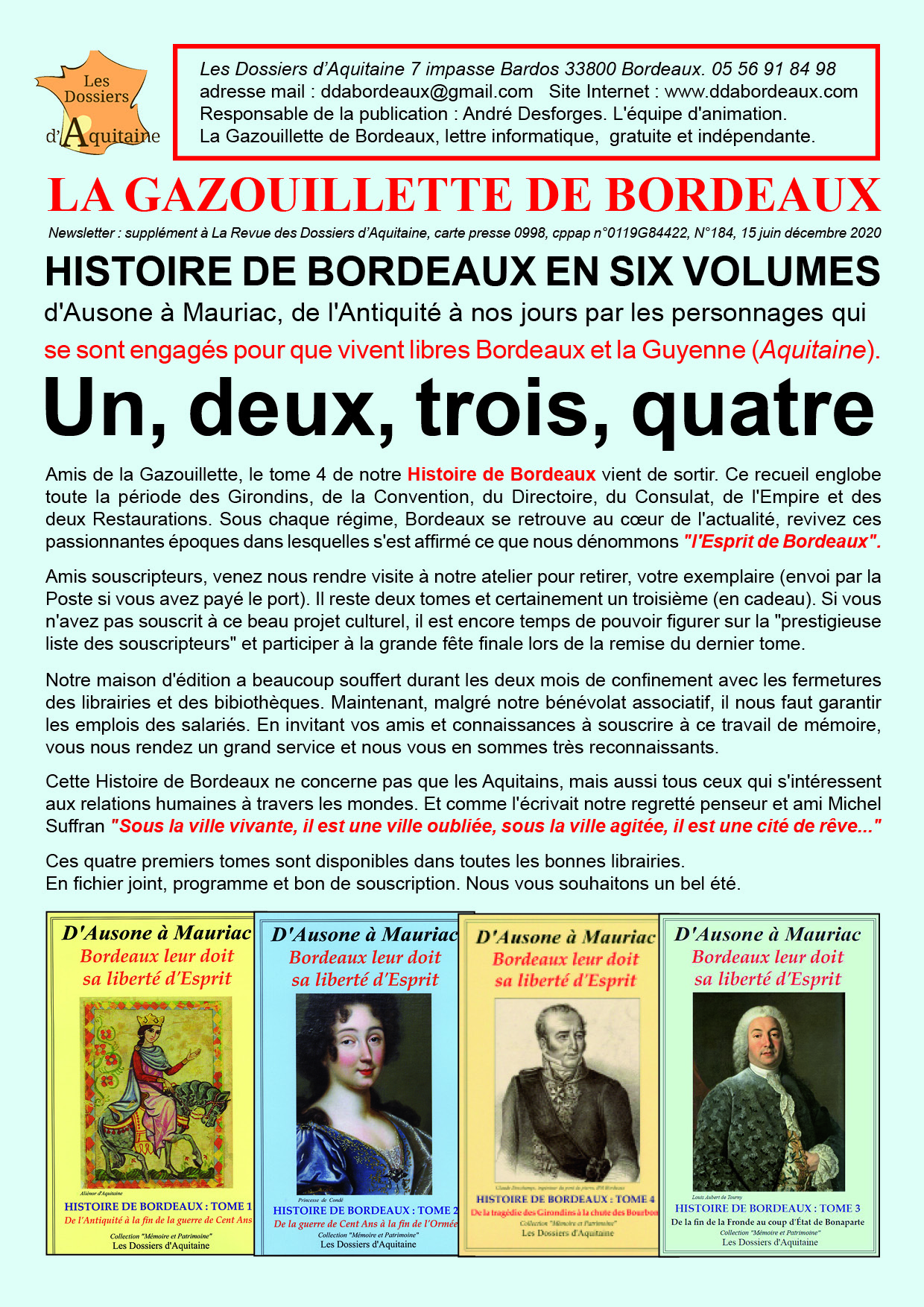Un, deux, trois, quatre, Histoire de Bordeaux en six volumes